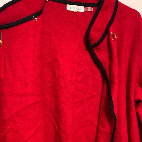 Calvin Klein Women’s Cardigan Sweater Wool Blend Large Red/Black - Picture 6 of 13